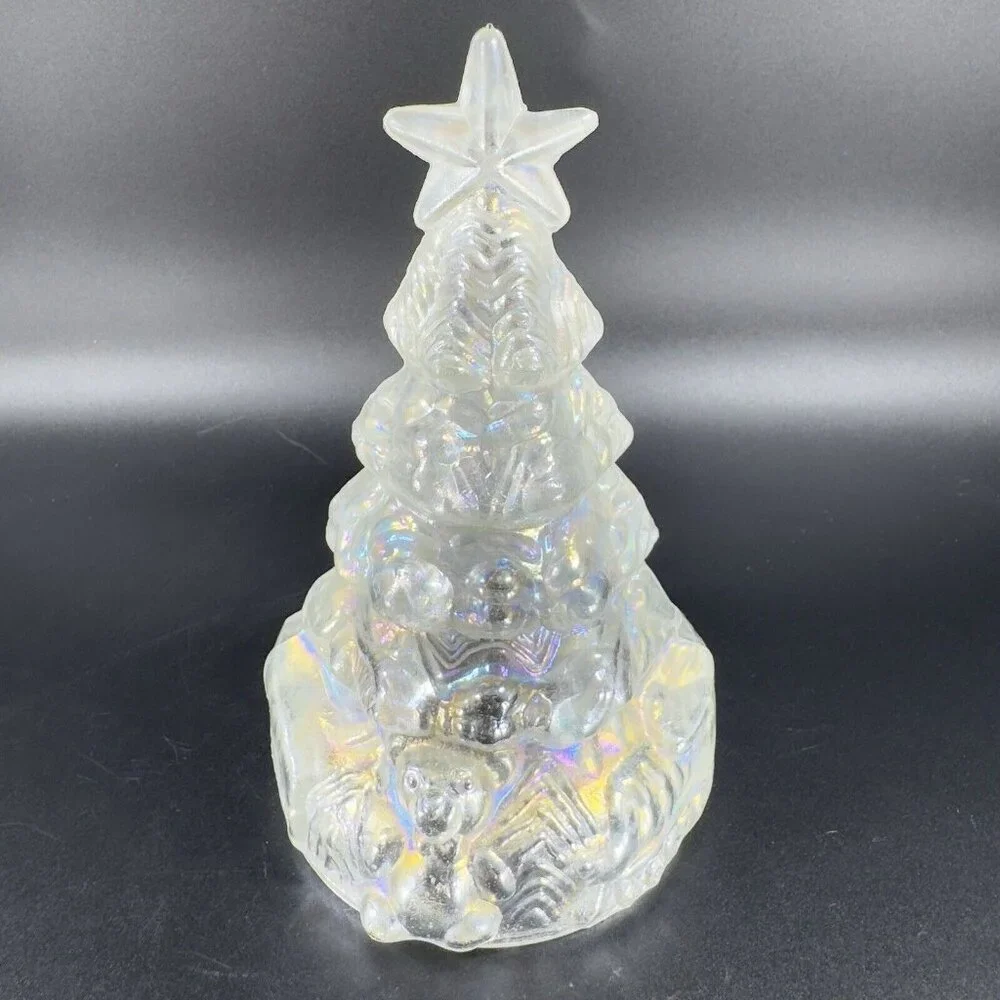Vintage 1980s White Iridescent Glass Christmas Tree Hollow‎ Figurine Decor VTG